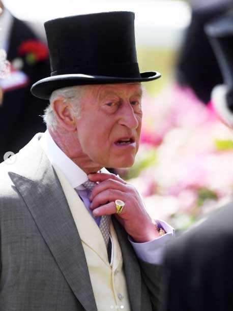 King Charles looks uncomfortable in sweltering heat