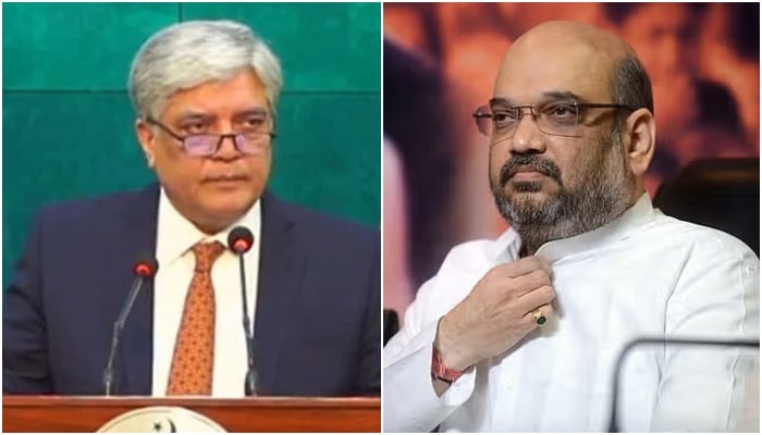 Foreign Office spokesperson Shafqat Ali Khan and Indian Home Minister Amit Shah. — Mofa/AFP