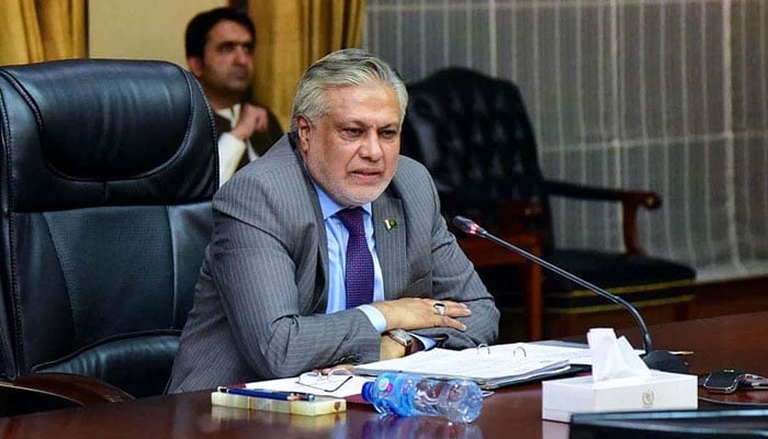 Ishaq Dar chairing a meeting in this undated picture. — APP/File