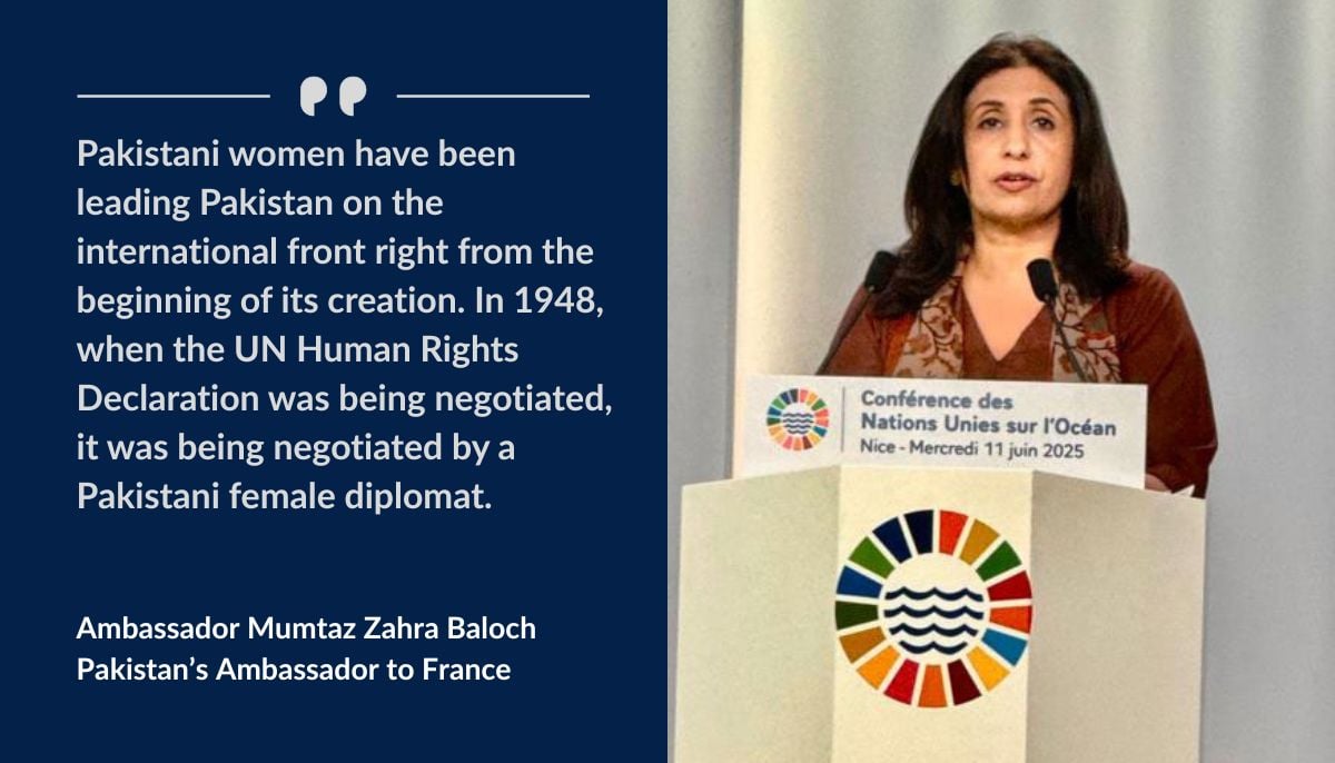 Mumtaz Zahra Baloch calls for bold global action to protect oceans for future generations at the third United Nations Ocean Conference held in Nice, France. — X/@PakinFrance