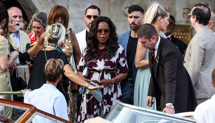 Oprah Winfrey looks on as she leaves Gritti Palace Hotel, ahead of the anticipated wedding of Amazon founder Jeff Bezos and Lauren Sanchez in Venice, Italy, June 26, 2025. — Reuters