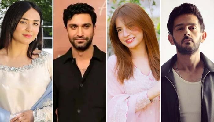 (From left to right) Pakistan actors Yumna Zaidi, Ahad Raza Mir, Dananeer Mobeen and Azaan Sami Khan can be seen in this combination of images — Instagram/@Yumnazaidiofficial/ @ahadrazamir/ @dananeerr/ @azaanskhn