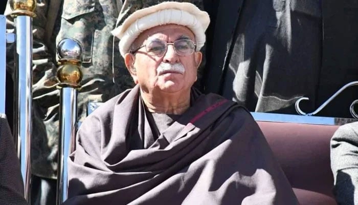 PkMAP Chairman Mahmood Khan Achakzai participates in a protest in Pishin, on February 22, 2024. — X@MKAchakzaiPKMAP