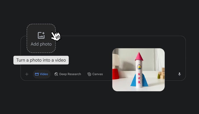 This screenshot shows the new photo-to-video feature in Googles Veo 3. — Google
