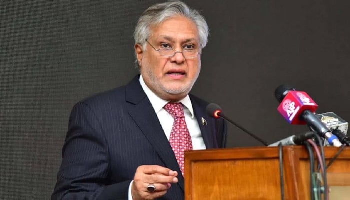 Deputy Prime Minister and Foreign Minister Senator Ishaq Dar addressing a seminar. — PID/File