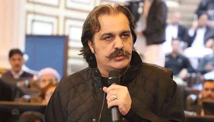 Chief Minister of Khyber Pakhtunkhwa Ali Amin Gandapur addresses the provincial assembly on March 2, 2024. — Facebook@AliAminKhanGandapur