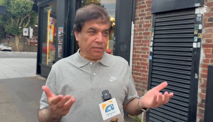 Federal Railways Minister and senior PML-N leader Hanif Abbasi speaks to Geo News in London. — Reporter