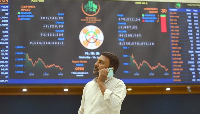Brokers are busy in trading at Pakistan Stock Exchange in Karachi on Monday, July 14, 2025. — PPI