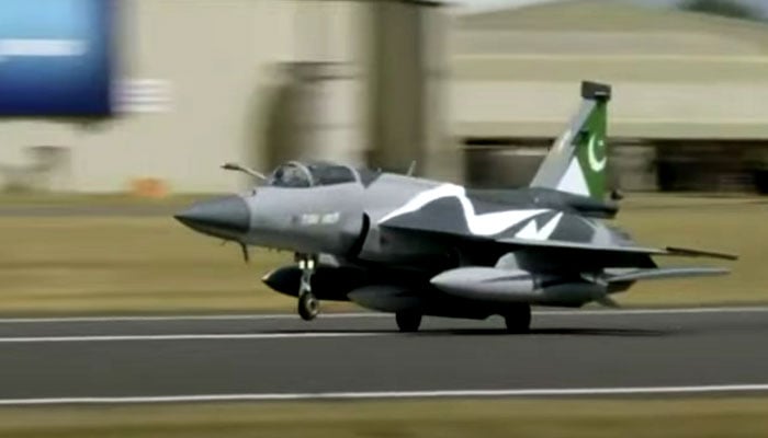 PAF’s JF-17 Thunder Block-III fighter jets arrive in UK to take part in RIAT 2025. — Screengrab via ISPR