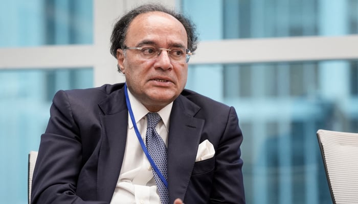 Finance Minister Muhammad Aurangzeb speaks during a Reuters interview in Washington, DC, U.S., April 25, 2025. — Reuters
