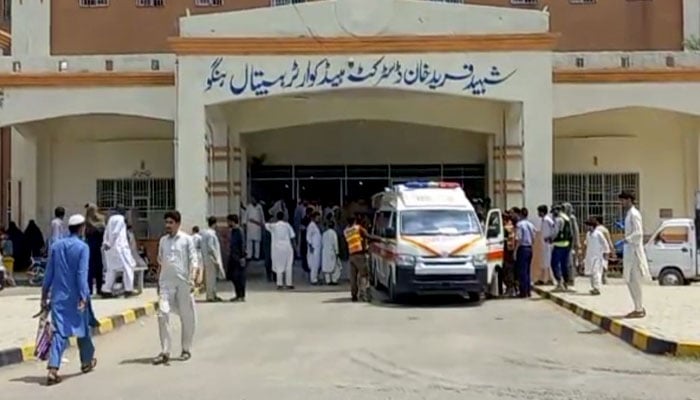 An ambulance is stationed outside the district hospital in Hangu on July 19, 2025. — Screengrab/Reporter