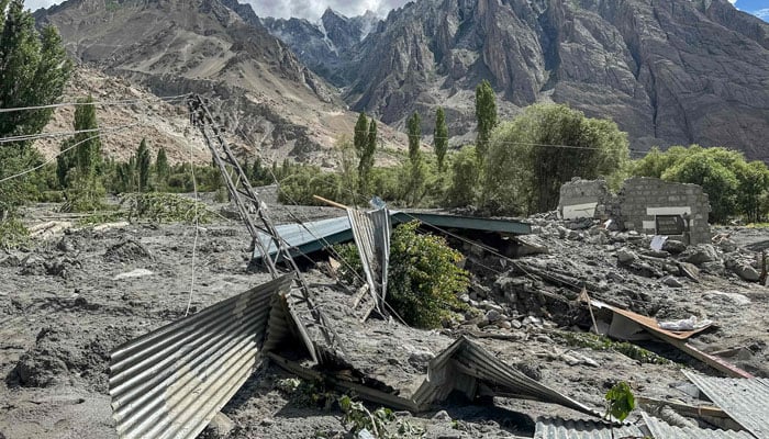 Wreckage of demolished houses after the flood-hit Kondus Valley of Ghanche district in Gilgit Baltistan (GB) on July 24, 2025. — AFP
