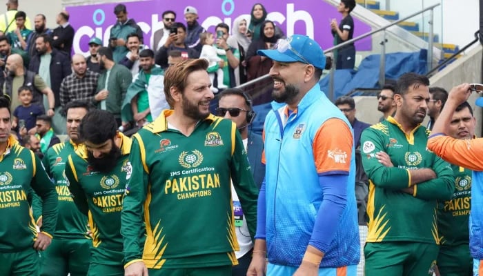 An undated picture of Pakistan Champions all-rounder Shahid Afridi (left) and India Champions captain Yuvraj Singh. - WCL