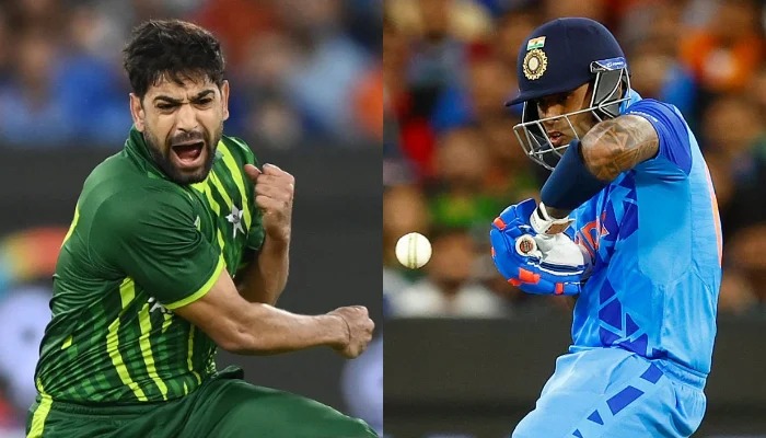 The collage of photos shows Pakistans pacer Haris Rauf (Left) and Indian skipper Suryakumar Yadav. — ICC