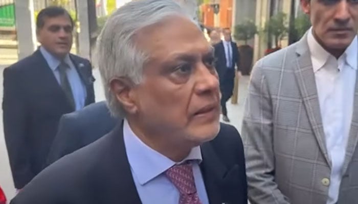 Deputy Prime Minister and Foreign Minister Ishaq Dar speaks to reporters in London, United Kingdom, September 19, 2025. — Screengrab via YouTube/Geo News