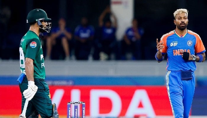 Pakistans Fakhar Zaman (left) looks dejected after being dismissed by Indias Hardik Pandya during the Asia Cup 2025s Super Fours match at Dubai International Cricket Stadium, Dubai, UAE, on September 21, 2025. — Facebook/@AsianCricketCouncil