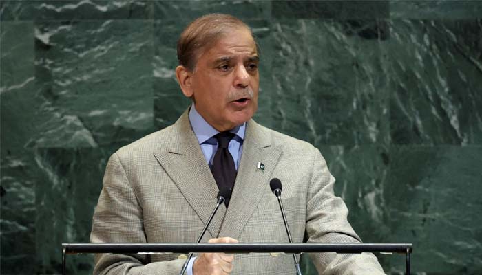 Prime Minister Shehbaz Sharif addresses the 80th United Nations General Assembly at UN headquarters in New York City, US, on September 26, 2025. — Reuters