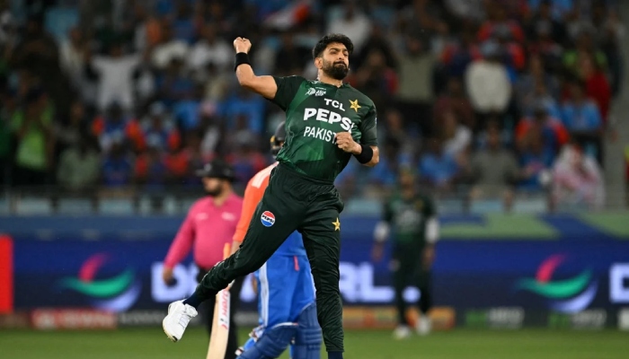 Pakistan’s Haris Rauf celebrates a wicket during their Asia Cup 2025 Super Fours clash against India on September 21, 2025. —  AFP