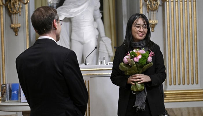 South Korean writer Han Kang (left) last year was the first Asian woman to win the Nobel literature prize.— AFP