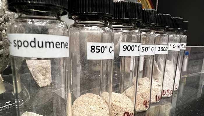 A display shows lithium ore spodumene, mined in Western Australia, which is used in the production of batteries for electric vehicles, in Perth, Australia, May 24, 2024. — Reuters