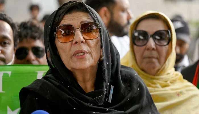 Aleema Khan speaks to the media after a court verdict outside the Islamabad High Court on June 3, 2024. — AFP