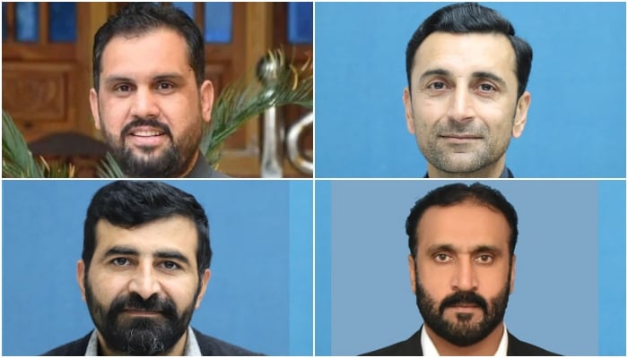 (Clockwise from top left) PTI backed Khyber Pakhtunkhwa’s MPAs Meena Khan Afridi, Faisal Turkai, Aftab Alam and Syed Fakhar Jehan. — KP Assembly/File