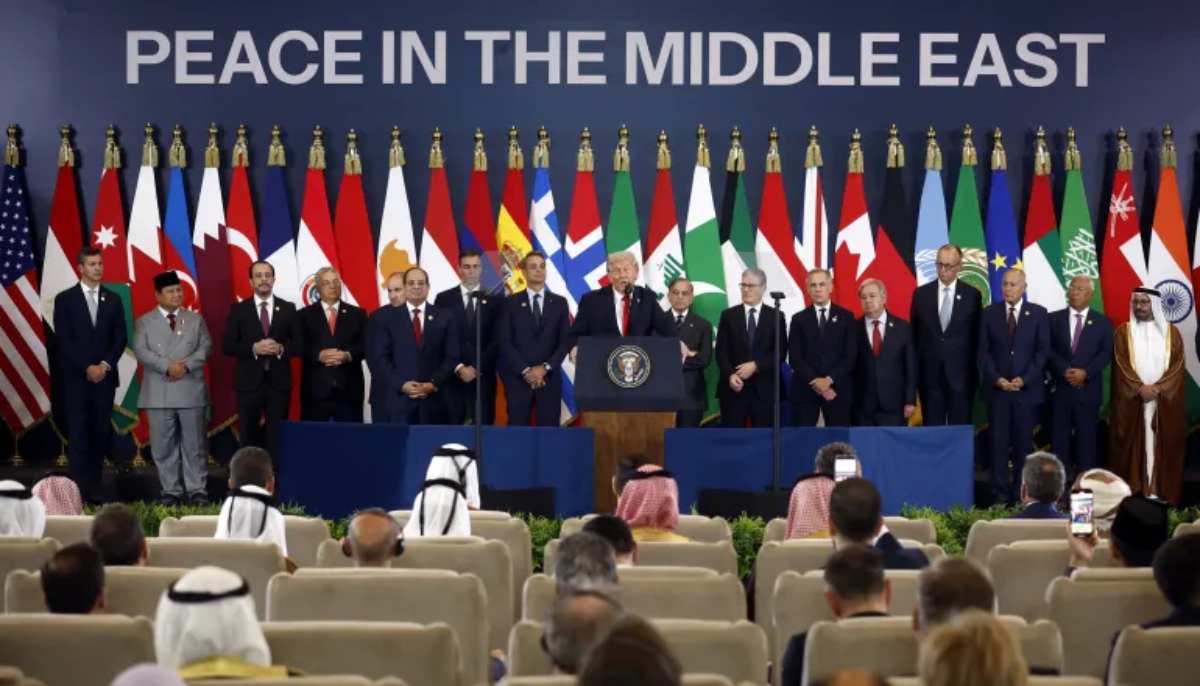 US President Donald Trump speaks during a world leaders summit on ending the Gaza war in Sharm el-Sheikh, Egypt, October 13, 2025. — Reuters