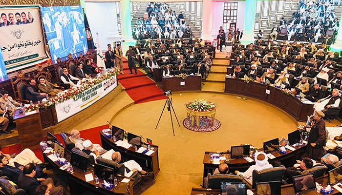 Khyber Pakhtunkhwa Assembly holds Aman (peace) Jirga aiming to strengthen security and curb terrorism on November 12, 2025. — Facebook/@KPChiefMinister