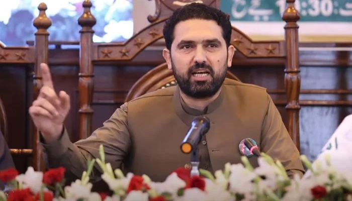 KP CM Sohail Afridi addresses Aman Jirga in Peshawar on November 12, 2025. — Facebook/@KPChiefMinister