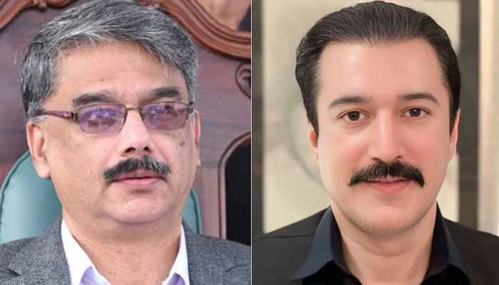 Ex-AJK PM Chaudhry Anwarul Haq (left) and AJK Prime Minister-elect Raja Faisal Rathore. — Facebook@AuHajk/@faisal.rathore.5