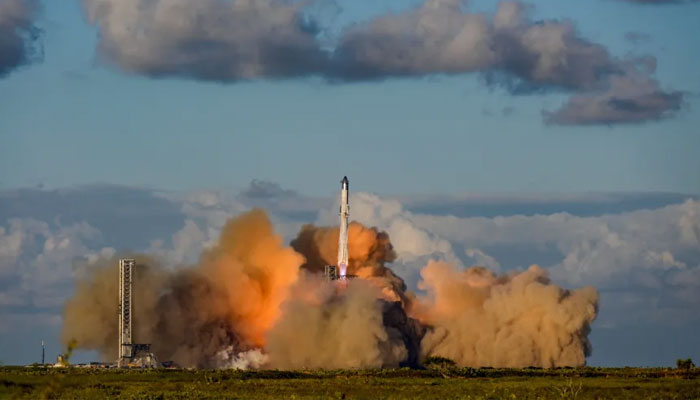 A SpaceX Super Heavy booster carrying the Starship spacecraft lifts off on its 11th integrated test flight at the companys launchpad in Starbase, Texas, in October. — Reuters