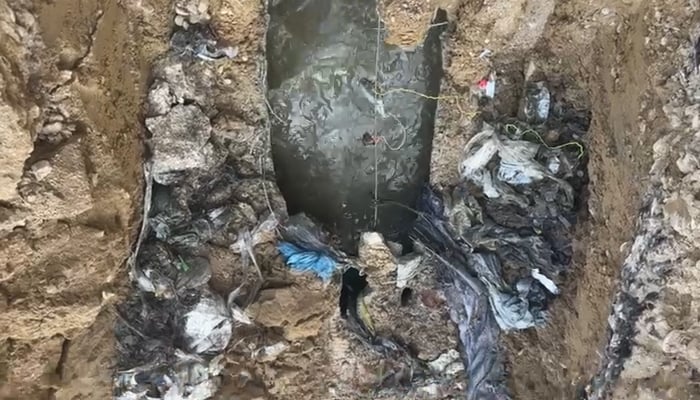 Water running in a stormwater drain in Karachi, on December 1, 2025. — Geo News