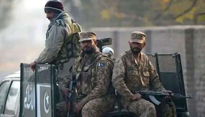 Pakistan Army soldier can be seen patrolling on a vehicle in this undated image. — AFP/File