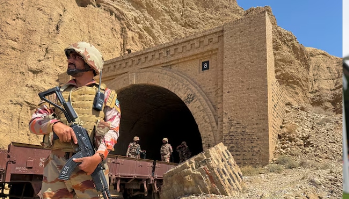 Pakistan Army soldiers stand at a tunnel in Bolan, Balochistan. — Reuters/File