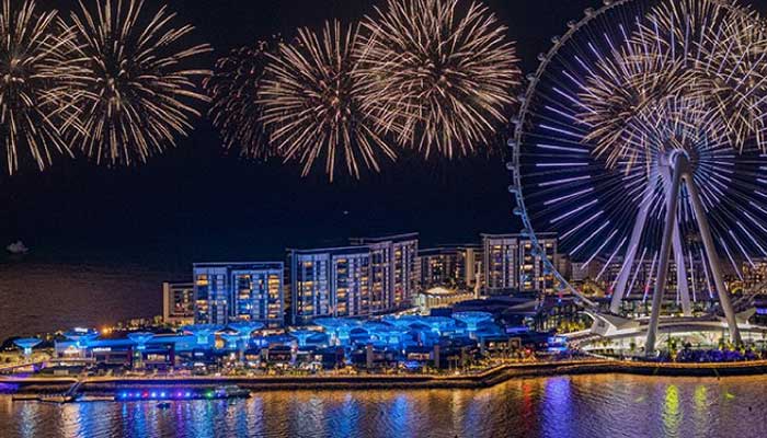 An aerial view of fireworks in Dubai. — X@DXBMediaOffice