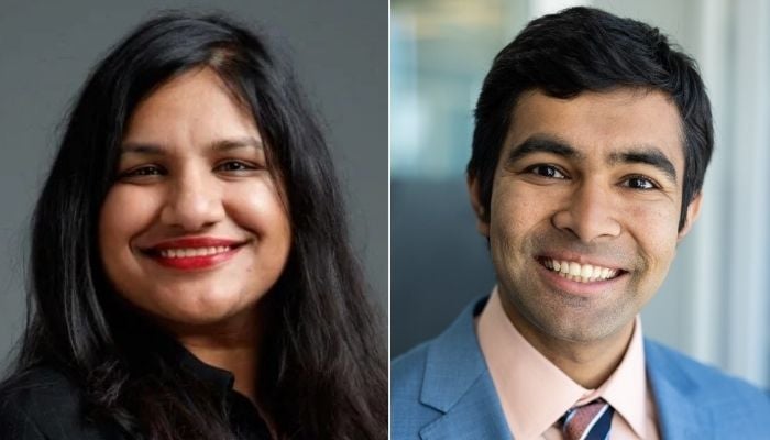 Newly elected Cambridge mayor Sumbul Siddiqu (left) and Councilor Burhan Azim seen in this collage. — Reporter