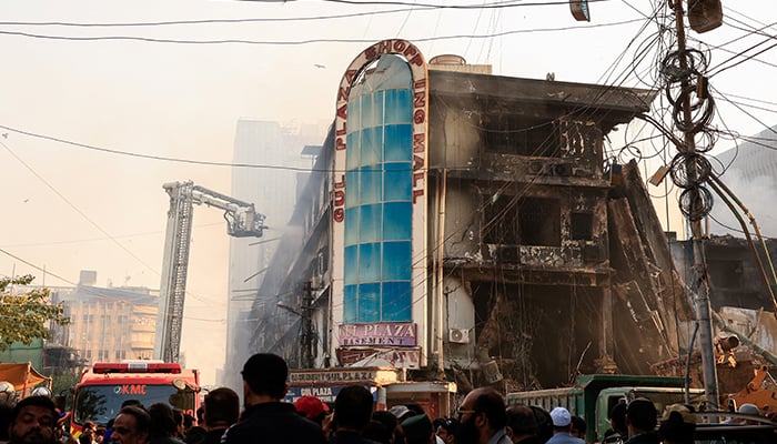 A general view shows the aftermath of a massive fire that broke out in the Gul Plaza Shopping Mall in Karachi, January 19, 2026. — Reuters