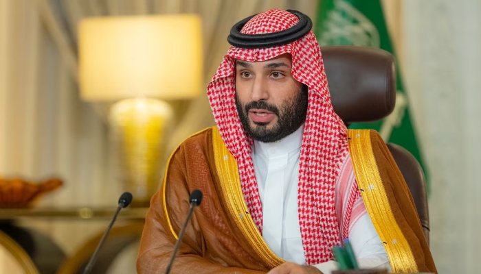 Saudi Crown Prince Mohammed bin Salman gives a speech from his office as he addresses the Saudi Green Initiative forum opening ceremony, in Riyadh, Saudi Arabia. — Reuters/File