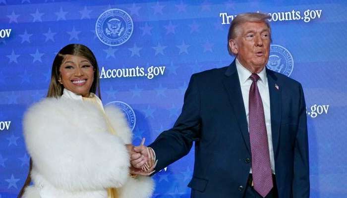 Minaj and Trump held hands as they appeared on stage together