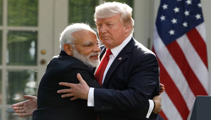 US President Donald Trump (right) welcomes Indian Prime Minister Narendra Modi to the White House in Washington on June 27, 2017. — Reuters