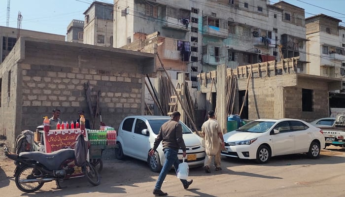 This picture shows under-construction fire station at Bolton Market, one of oldest and busiest commercial centres in Karachi. — Reporter