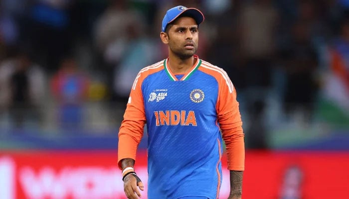 Suryakumar Yadav of India looks on during the Asia Cup match between India and Bangladesh at Dubai International Stadium on September 24, 2025 in Dubai, United Arab Emirates. - ACC