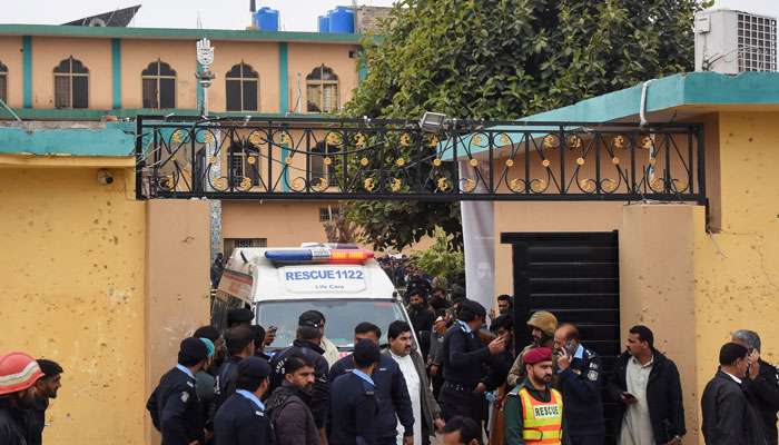 An ambulance evacuates casulties after a deadly explosion at a mosque in Islamabad, February 6, 2026. — AFP