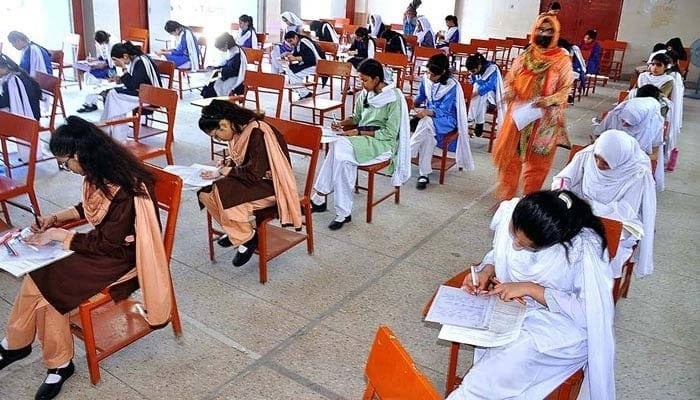Representational image of students solving exam papers in Karachi, May 9, 2023. — APP