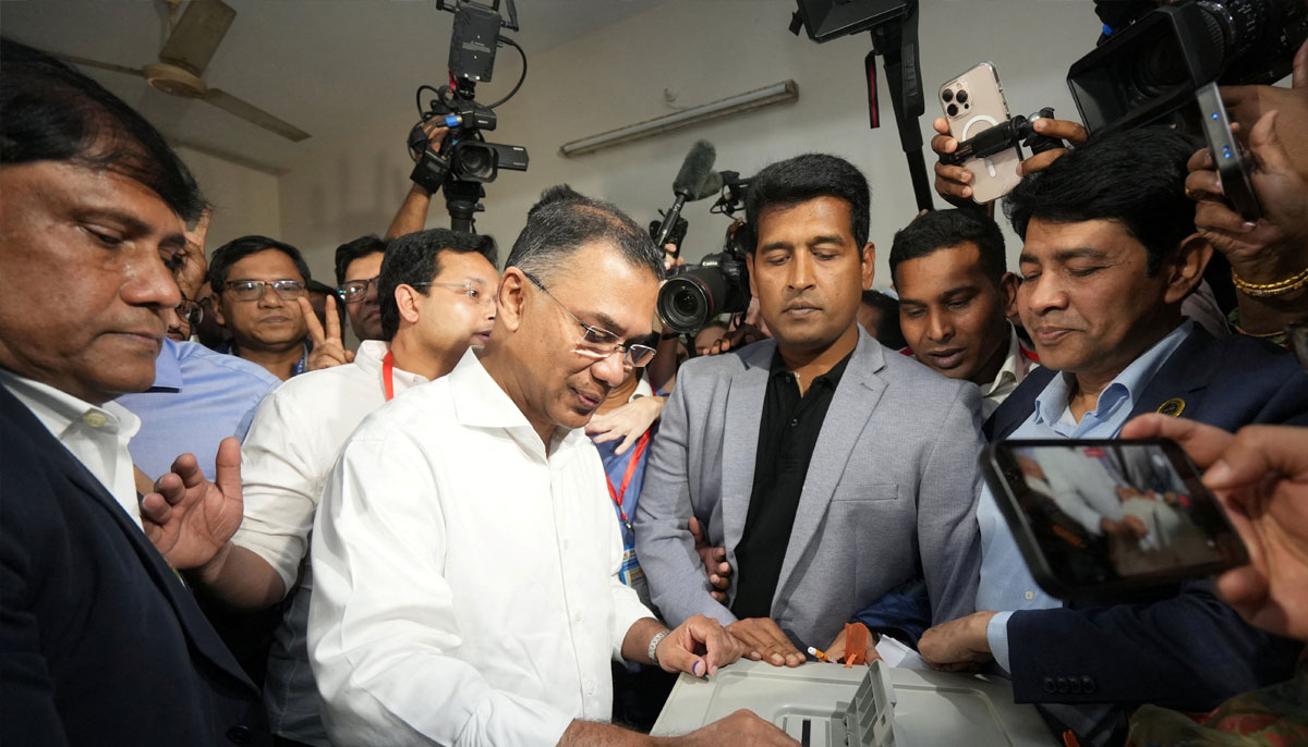 Bangladesh Nationalist Party (BNP) Chairman Tarique Rahman votes inside a polling station during the national election in Dhaka, Bangladesh, February 12, 2026. — Reuters