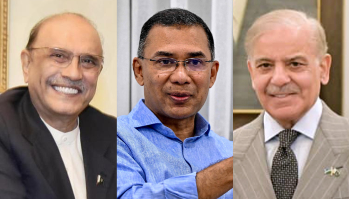(From left) President of Pakistan Asif Ali Zardari, Chairman of the Bangladesh Nationalist Party Tarique Rahman and Prime Minister of Pakistan Shehbaz Sharif. — APP/AFP/File