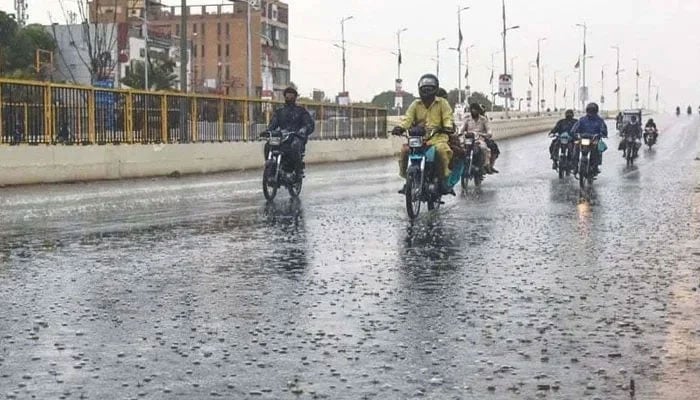 Motorcyclists can be seen on the roads of Karachi after the city received rain. — Geo.tv/File