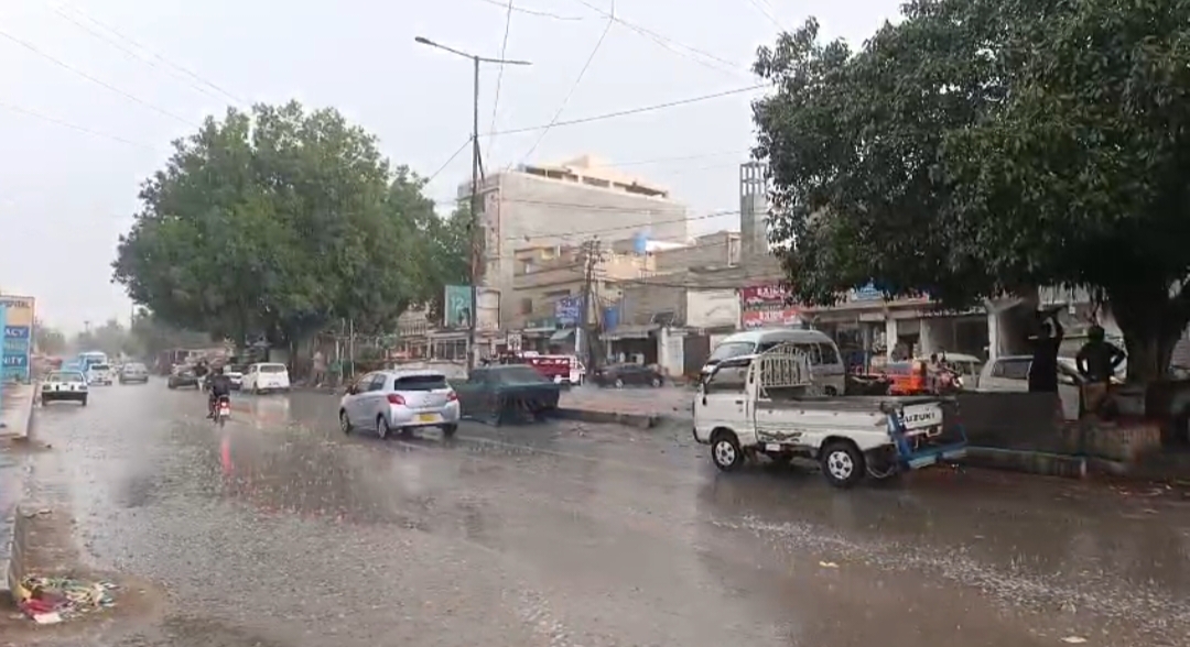 Still taken from a video shows a road in Karachi during light rain on February 17, 2026. — Geo News