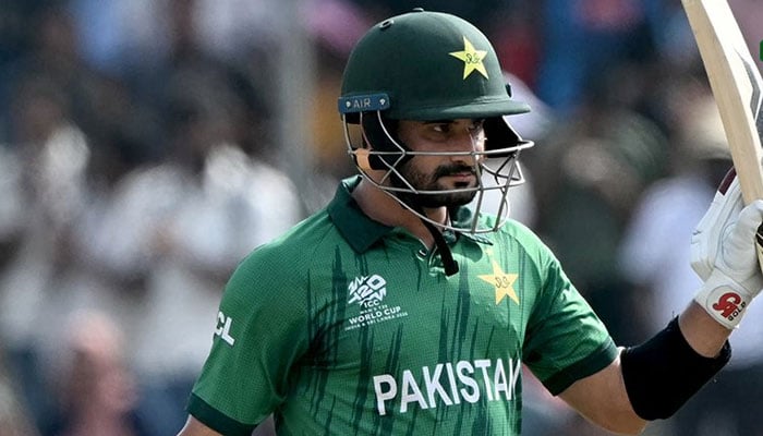 Pakistans Sahibzada Farhan celebrates scoring a century during their ICC Mens T20 World Cup match against Namibia at the SSC Ground in Colombo on February 18, 2026. — X/@TheRealPCB