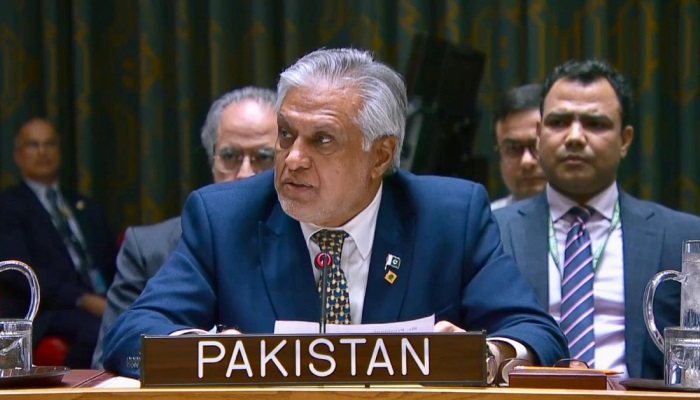 Deputy Prime Minister and Foreign Minister Ishaq Dar addresses the UN Security Council (UNSC) in New York, US, on February 19, 2026. —X/ForeignOfficePk